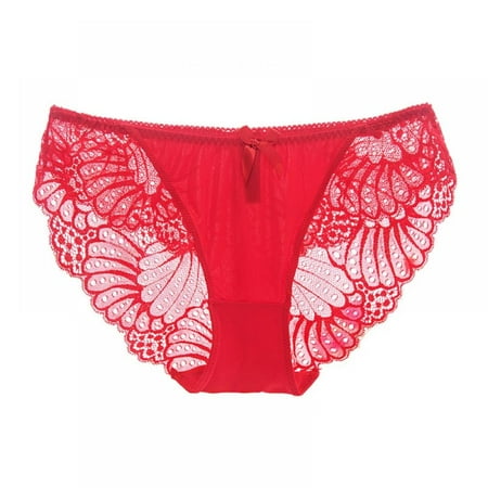 

Baywell Ladies Fattening up Low Waist Ice Silk Panties Sexy Lace Panties Red XL