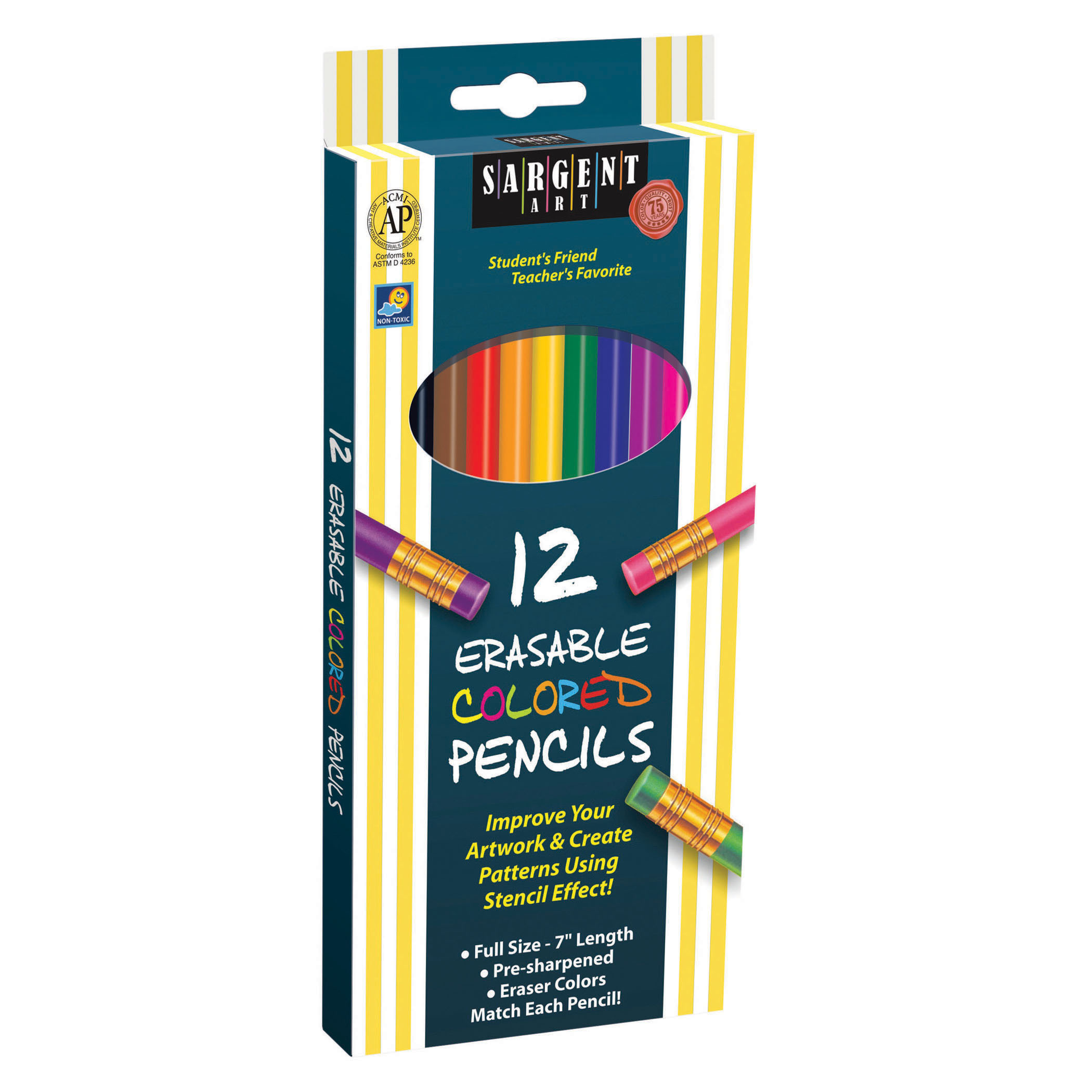 Sargent Art Erasable Colored Pencils, 12 Count, 12 Boxes