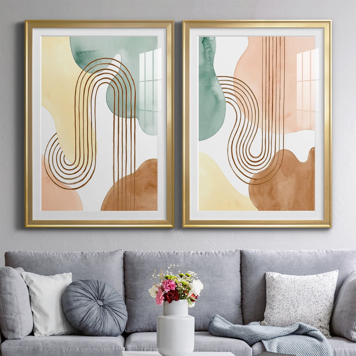 Wexford Home Spring Shapes I Premium Framed Print, 26.5" x 36.5" - Ready to Hang, Gold (Set of 2)