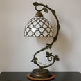 thumbnail image 4 of Bedside Lamp Stained Glass Shade Tiffany Table Lamp Banker, Cute Cream Pearl Style Desk Light with Metal Leaf Thin Base 21" Tall for Reading Living Room Bedroom Farmhouse LED Bulb Better, 4 of 6