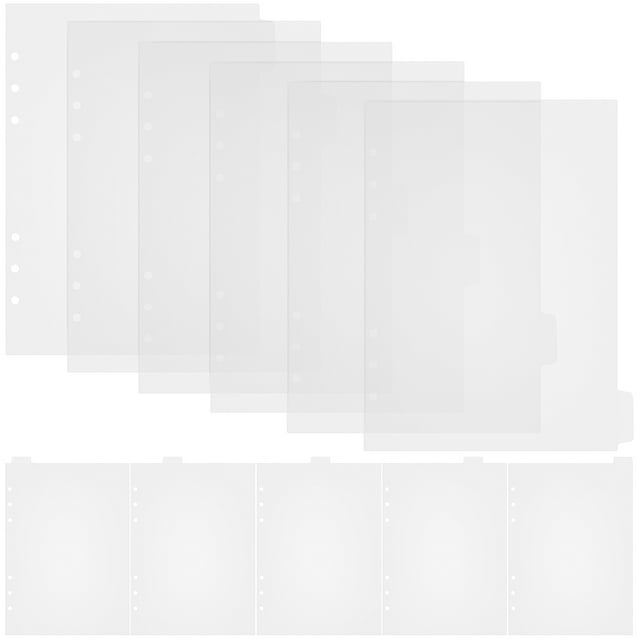 11 separadores de carpeta transparentes con pestañas, de plástico, con 6 anillas. Accesorios para carpetas.