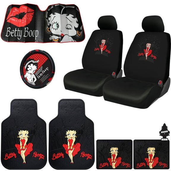 Plasticolor Betty Boop Skyline Car Accessories Set - Seat Cover, Mats, Wheel Cover, Sunshade Set
