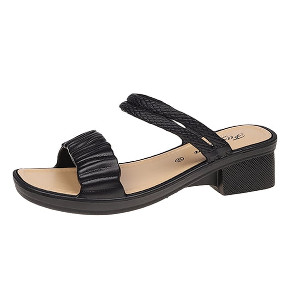 IUJSOY Women's Slides Heels Slip on Low Block Sandals Two Strap Open Toe Casual Summer Mules Shoes