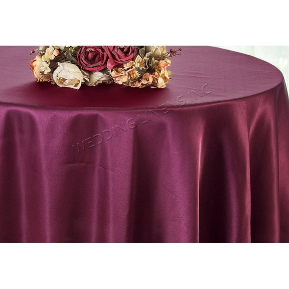 Wedding Linens Inc. 132 inch Round Satin Tablecloth Table Cover Linens - Sangria