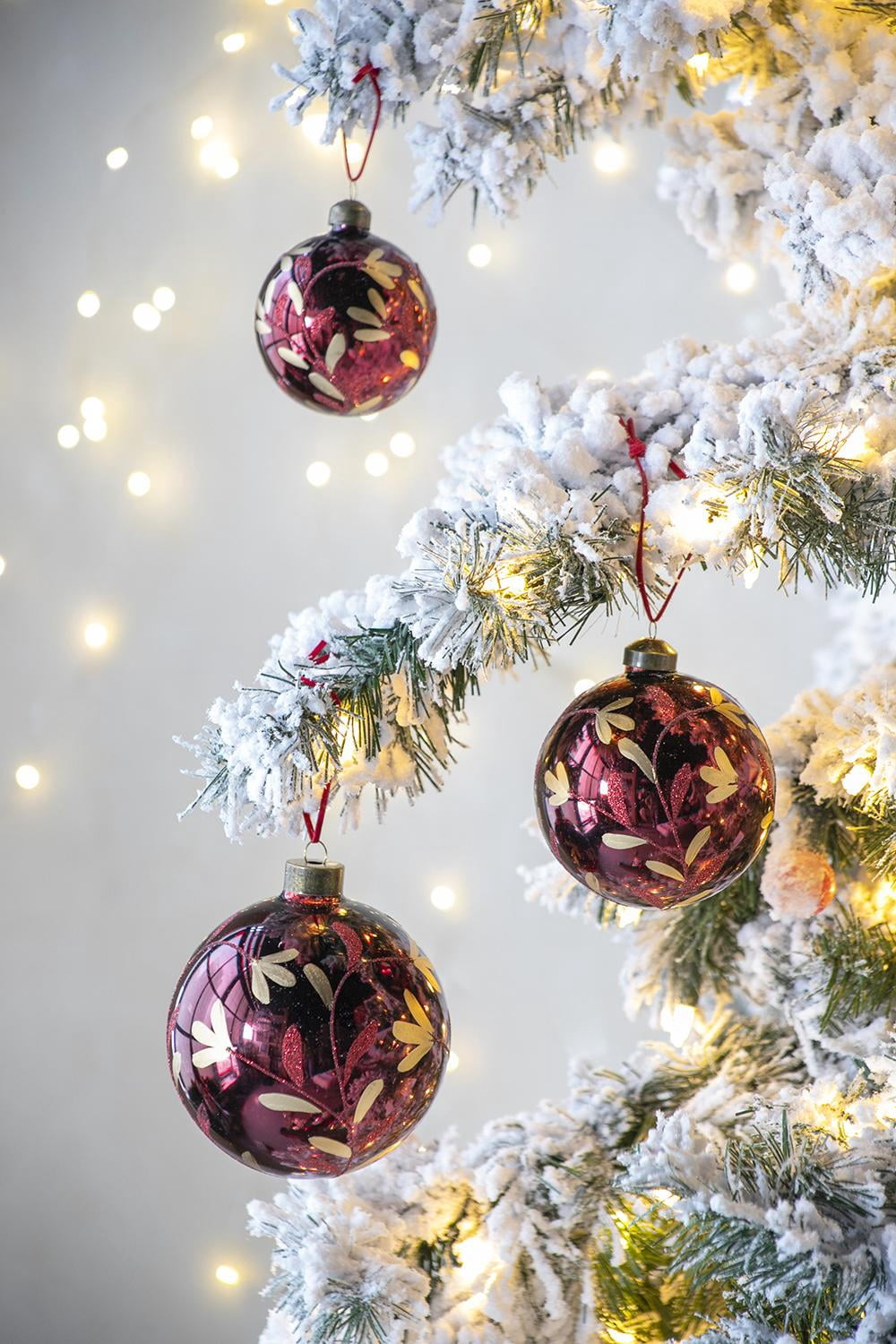 Set of 6 Glass Christmas Ball Ornaments with Glitter and Painting Design by Riccardo Tree Decor