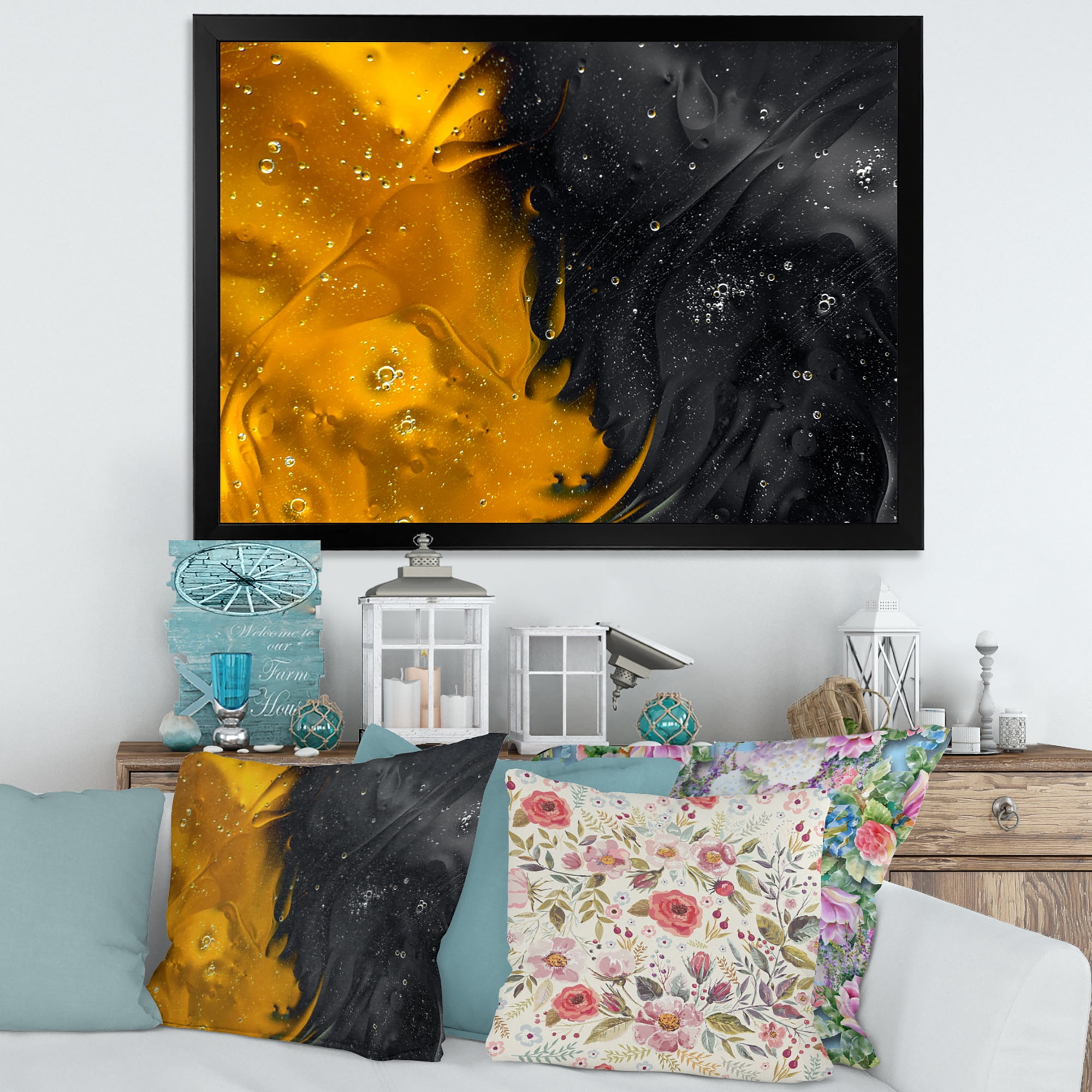 Designart 'Marriage of Black and Yellow' Modern Framed Art Print