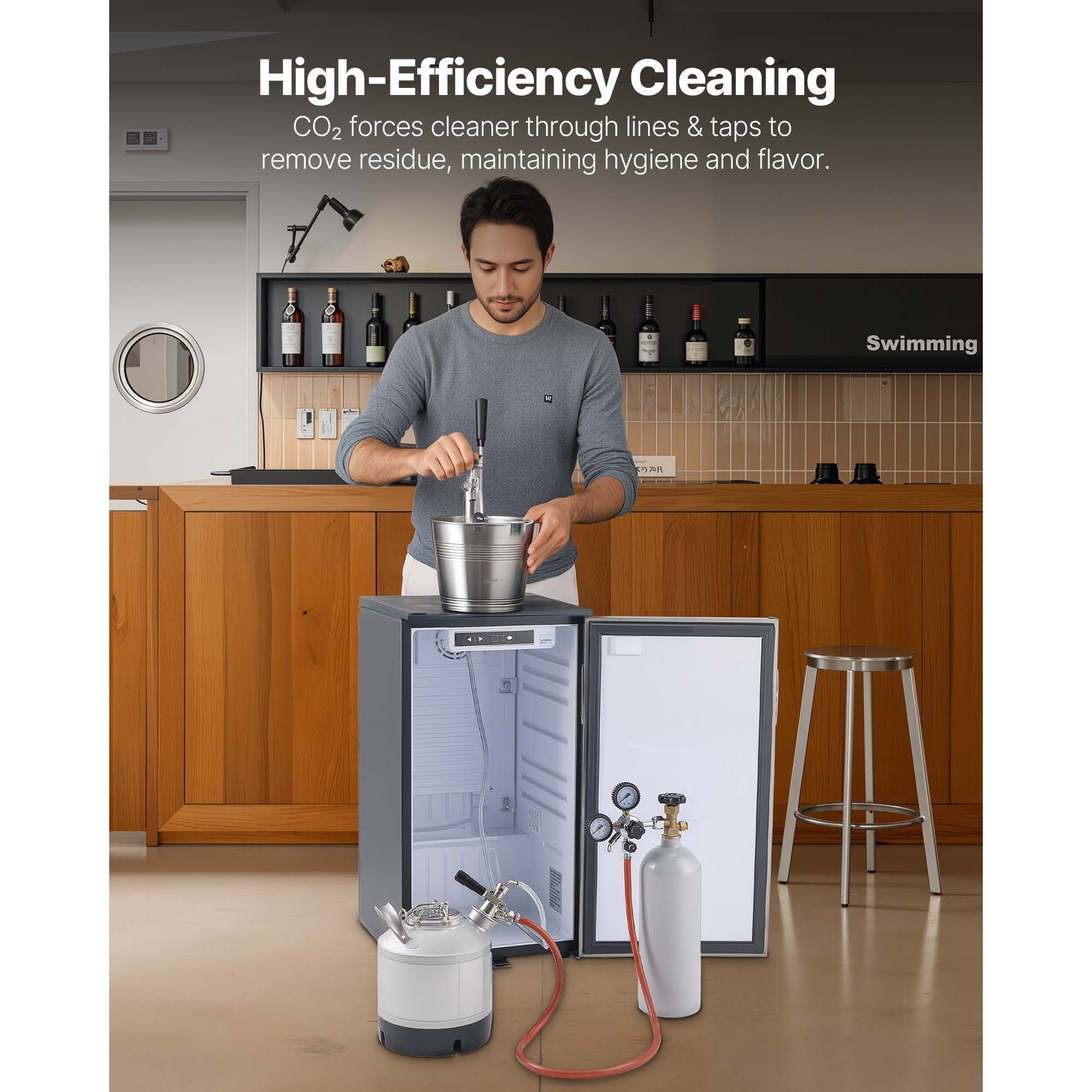 Beer Line Cleaning Kit with D Coupler, 1.75 Gallon Stainless Steel Keg Cleaner for Kegerator Maintenance