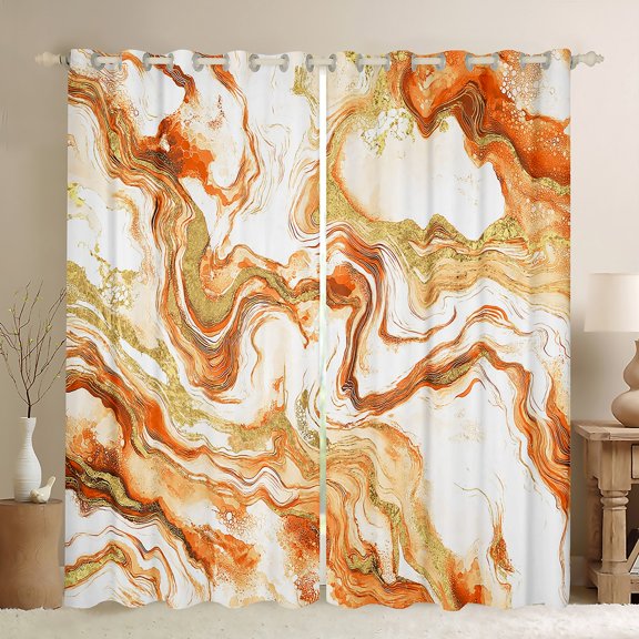 Castle Fairy Abstract Marble Black Out Curtains for Boys Girls Children,Gradient Marbling Watercolor Curtains Pack Of 2 (42X63 Each),Gold Metallic Bedroom Curtains,Luxury Bedroom Decor