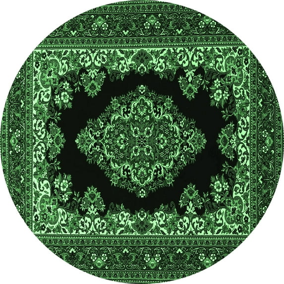 Ahgly Company Indoor Round Medallion Emerald Green Traditional Area Rugs, 5' Round