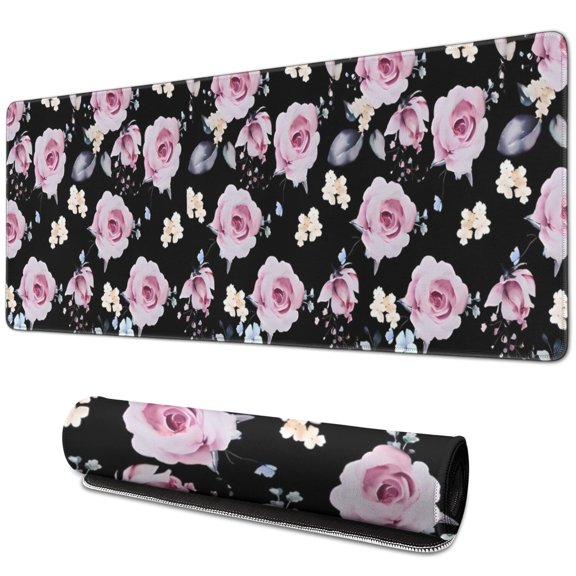 Long Mouse Pads for Desk,Pioneer Flower Floral Print Pattern Desk Mats on Top Of Desks, Desk Mouse Pad Extra Large with 3mm Non-Slip Base and Stitched Edge for Gaming,Office,Work,Home 31.5"x11.8"