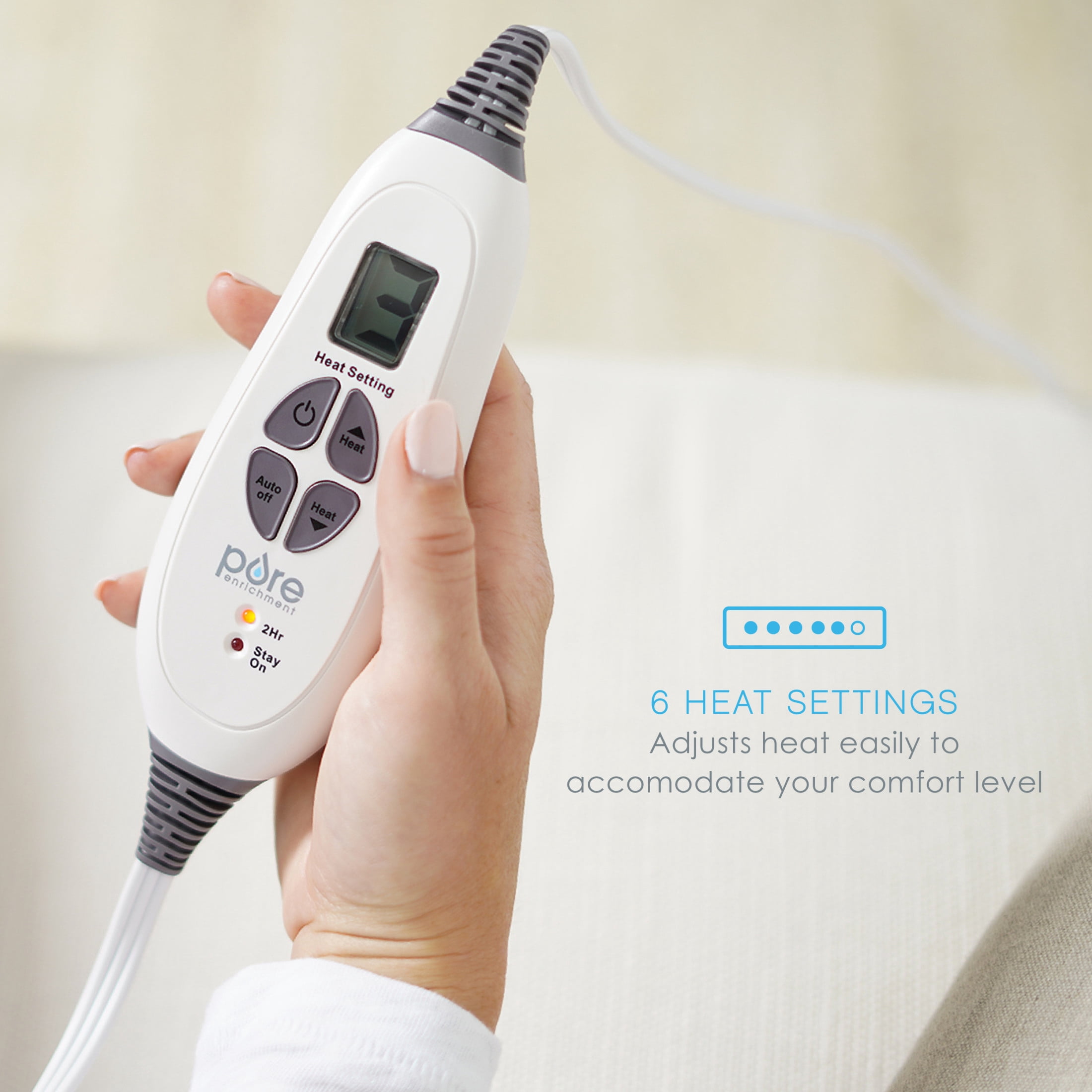 Pure Enrichment PureRelief Luxe Micromink Electric Heating Pad (12”x24”), 6 InstaHeat Settings, Ultra-Soft, Machine-Washable, Auto Shut-Off - For Temporary Pain Relief (Sand Waves Designer Print)