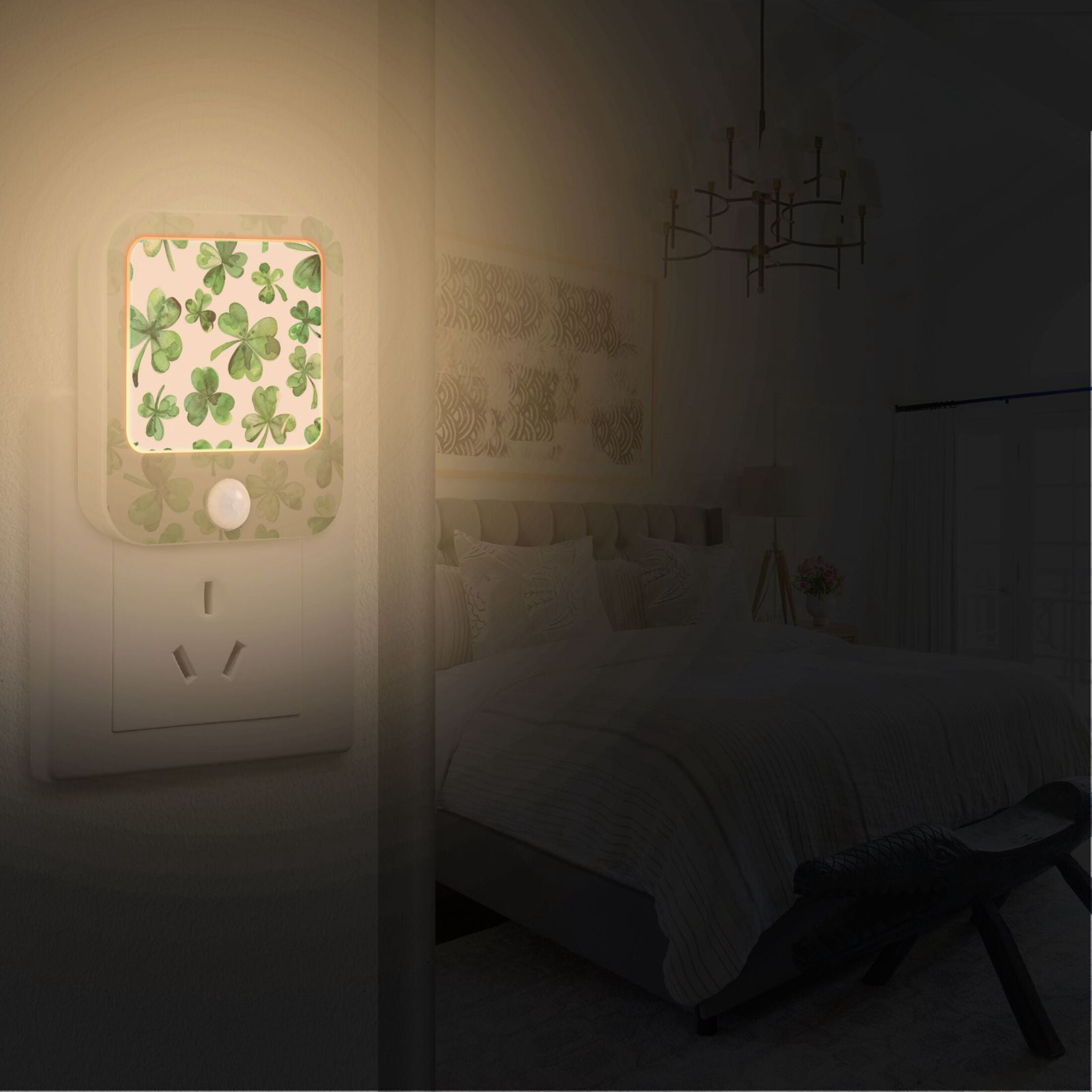 St Patrick Night Lights Plug into Wall LED with Auto Light Sensor Warm Light for Kids Hallway Bedroom Living Room Kitchen Bathroom Set of 2