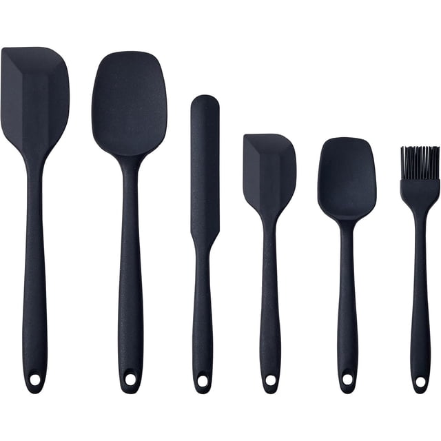 Juego de 6 espátulas de silicona para cocinar hornear y mezclar espátulas de goma antiadherentes resistentes al calor con 550 °F (negro)