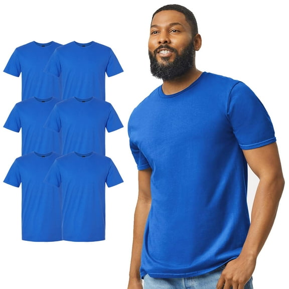 Gildan Softstyle Men’s Short Sleeve T-Shirt, Soft Cotton Crewneck Bulk Tee, Royal, S, 6 Pack