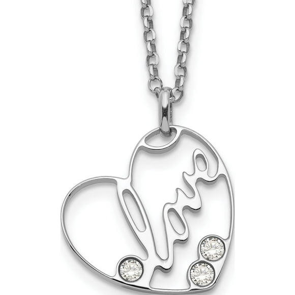 Sterling Silver Cz Love Heart Necklace (18 X 21.33) Made In Italy qg5165-18