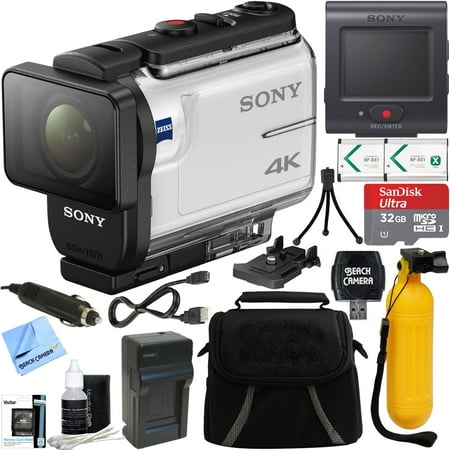 Sony FDR-X3000R 4K Action Camera with SteadyShot and Live View Remote Bundle with 32GB Memory Card, Camera Bag, Bobber Handle and Accessories (8 Items)