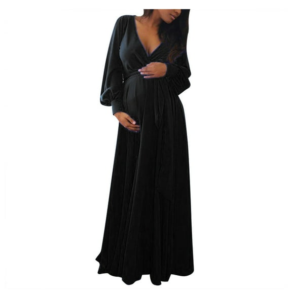 Vedolay Maternity Clothes for Women Long Sleeved Solid Printed Maternity Dress for Women Pregnancy Clothes Dresses for Pictures Black,XL