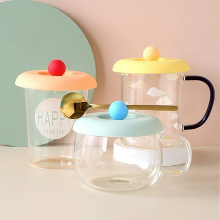 

Food Grade Silicone Cup Lid Spoon Rest Household Sealed Leak-Proof Tea Coffee Mug Cup Cover Cute Drinking Accessories