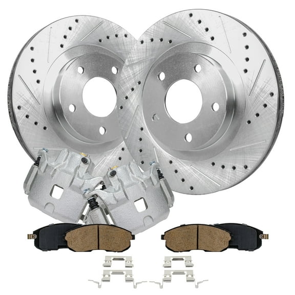 Detroit Axle - Front Brake Kit for 02-06 Nissan Altima 2002-2003 Maxima 2002-2004 Infiniti I35 Drilled Slotted Brake Rotors Brake Calipers w/Brackets Ceramic Brakes Pads Replacement