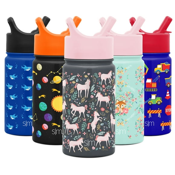 Simple Modern 14oz Summit Kids Water Bottle Thermos with Straw Lid - Dishwasher Safe Vacuum Insulated Double Wall Tumbler Travel Cup 18/8 Stainless Steel -Unicorn Fields