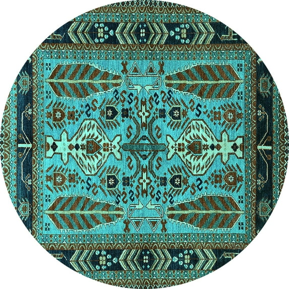 Ahgly Company Indoor Round Oriental Turquoise Blue Industrial Area Rugs, 3' Round