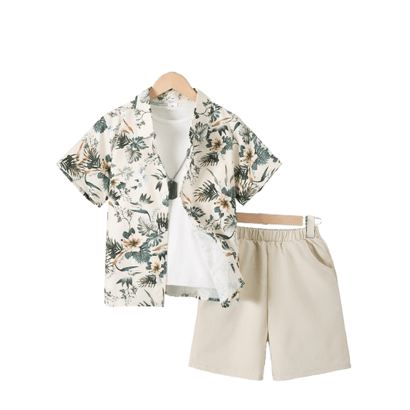 PureChapter Boys' Clothing Sets Boys Summer Outfits Floral Print Button-Down Shirt & Elastic Waist Shorts 2-Piece