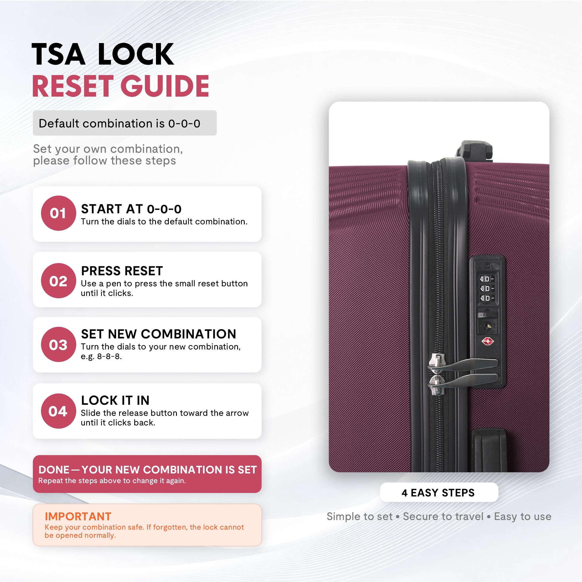 3-Piece ABS Hardshell Luggage Set, Lightweight Scratch-Resistant Suitcases with Silent Spinner Wheels & TSA Lock, Purple