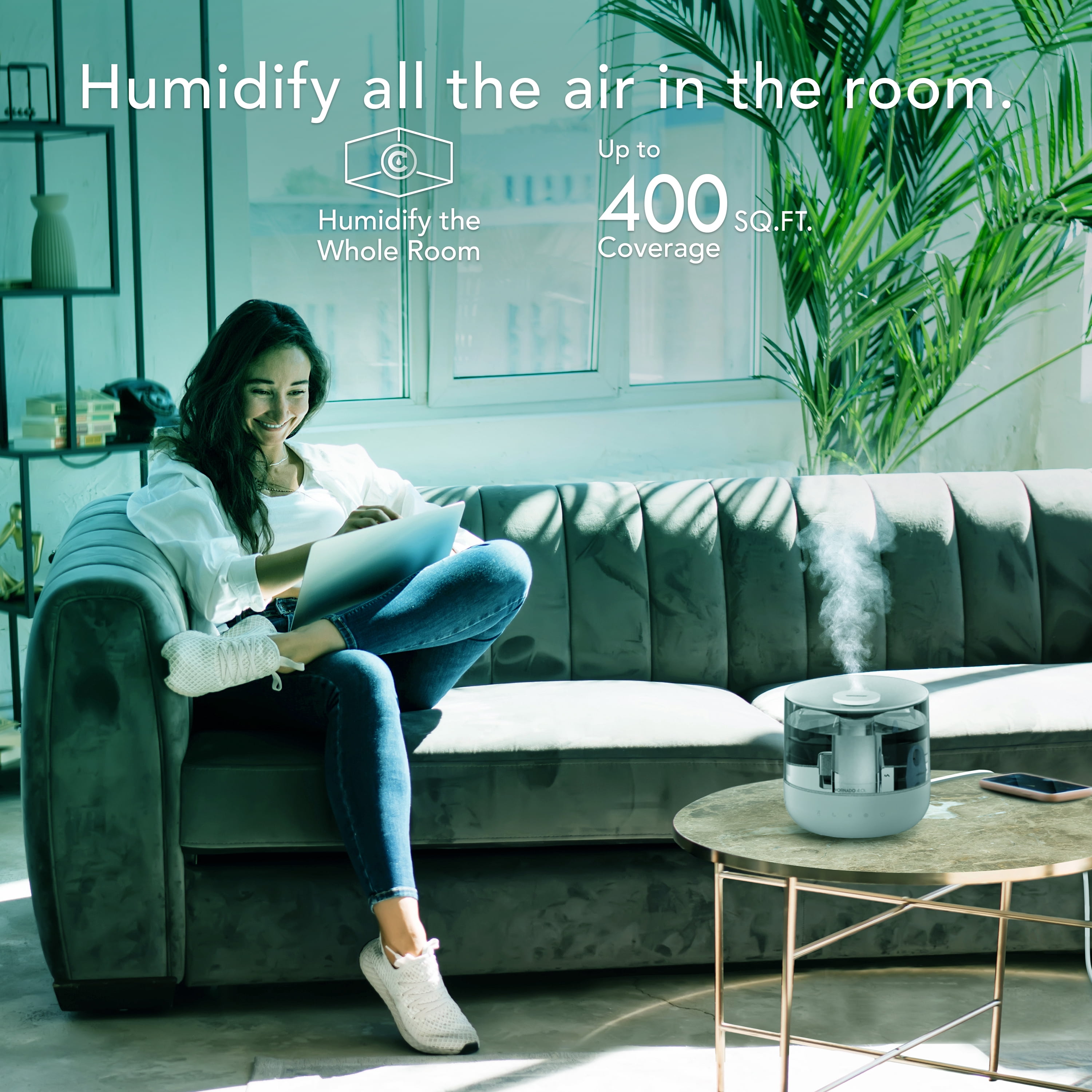 Vornado MISTIC 4 Whole Room Ultrasonic Humidifier, Top-Fill, Essential Oil Aromatherapy, 1-Gallon Tank, White
