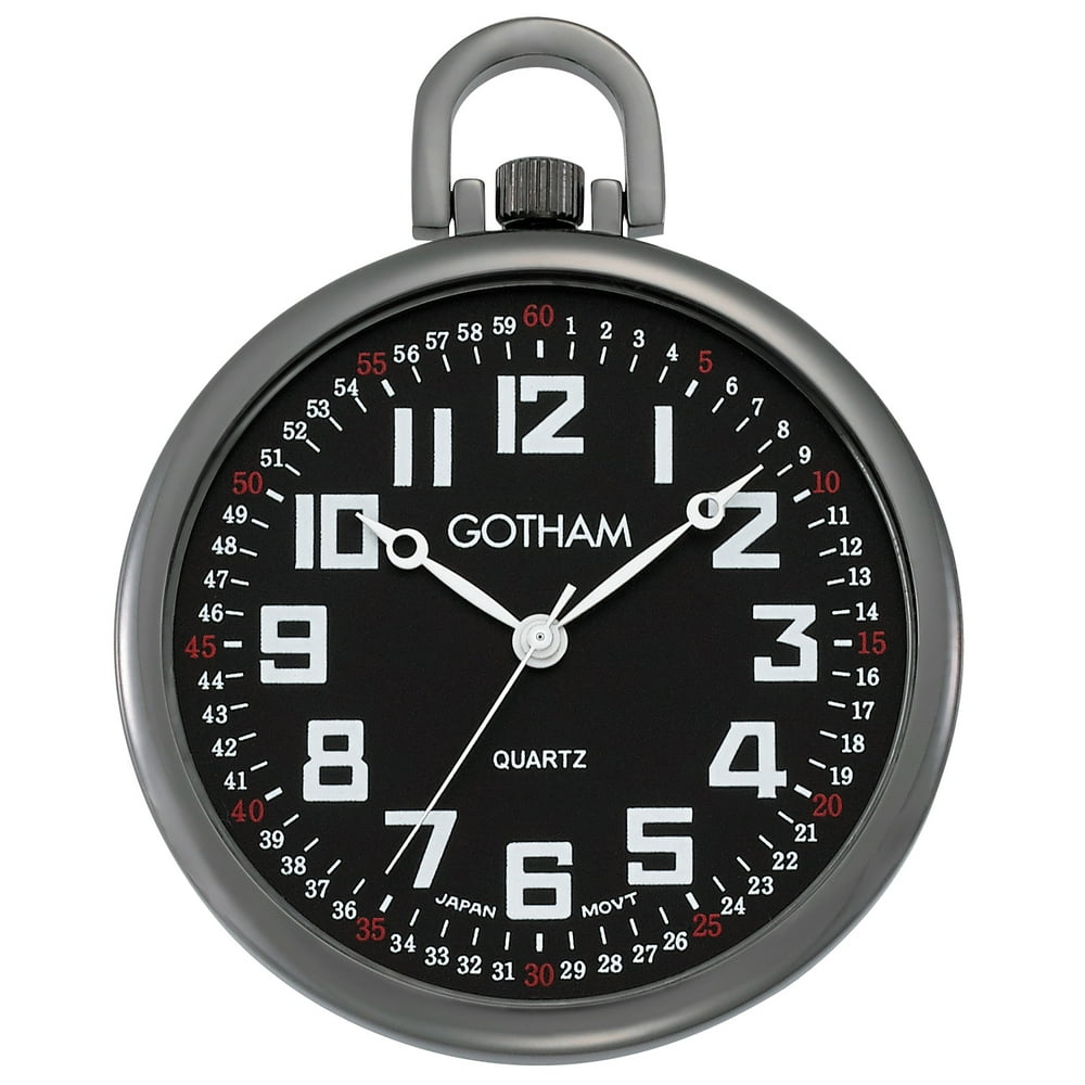 Gotham Men's Railroad Open Face Gun Metal Analog Quartz Pocket Watch