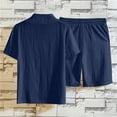 thumbnail image 5 of Edvintorg Men Short Sets Outfits 2 Piece Plus Size Men's Clothing Solid Color Casual V-Neck Beach Drawstring Short Sleeve Shirt Shorts Set Vacation Outfits Navy XXXXXL, 5 of 5