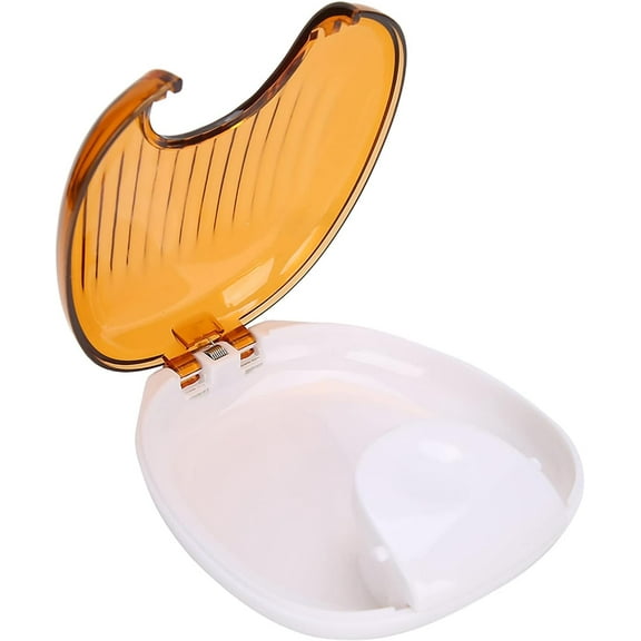 Orthodontic Retainer Case Portable Mouthpiece Denture Box Orthodontic Denture Storage Boxes Waterproof Denture Box (Orange White)