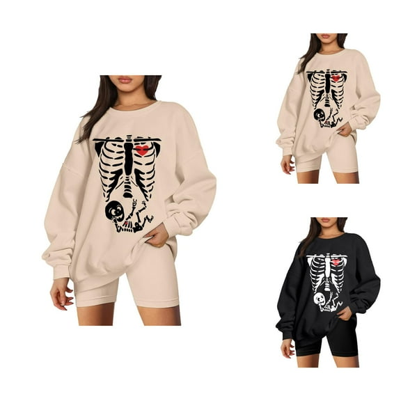 Pregnancy Announcement Halloween Skeleton Sweatshirts for Women Long Sleeve Crewneck Funny Maternity Sweatshirt Pullover