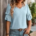 thumbnail image 2 of Women's Summer New V Neck Chiffon Top Bubble Sleeve Shirt, 2 of 2