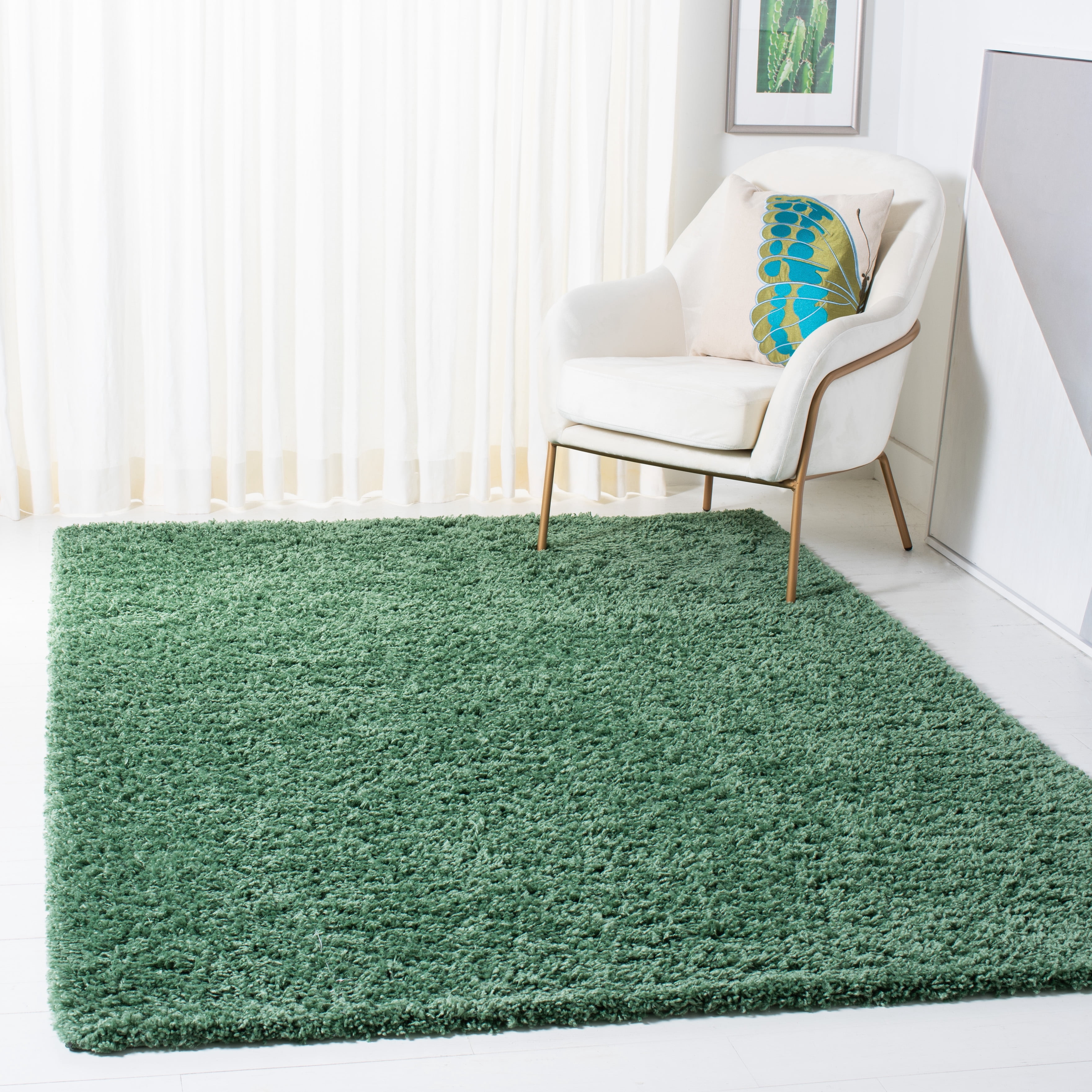 SAFAVIEH Venus Elijah Solid Plush Shag Area Rug, 4' x 6', Green