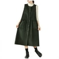 thumbnail image 3 of lcziwo Weekly Sale, Women's Corduroy Button Down Tank Dress Casual Crewneck Sleeveless Pinafore Dresses Over Knee Long Overall Dress with Pockets Army Green XXL, 3 of 6