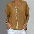 thumbnail image 2 of Olyvenn Stylish Linen Shirts for Women Summer Vintage Plain T Shirt Beach Vacation Boho Tops Trendy Vneck Tees Casual Loose Fit Tshirt Yellow XXL, 2 of 6