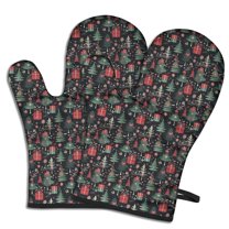 Cute Oven Mitts,Dark Christmas Tree and Gift Pattern Oven Mitt 2-Pack Set,Kitchen Gloves for Oven,Heat Resistant Oven Mitts 7.7"x12"