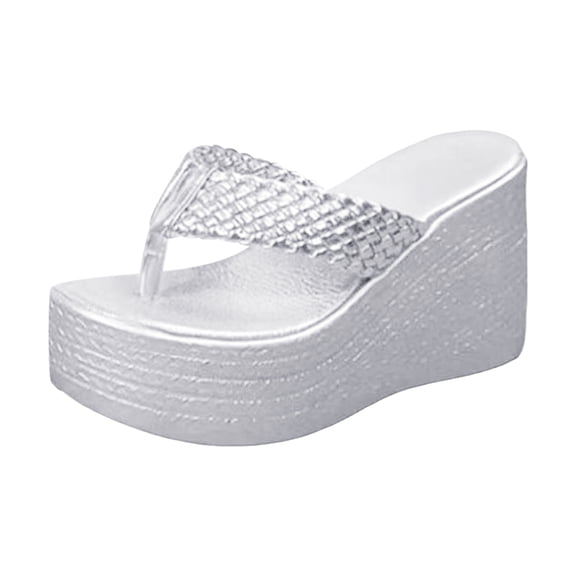 Women's Platform Wedges Tong Sandals Lightweight Non Slip Flip Flops Sandal Open Toe Casual Dressy Summer Beach Shoes Silver Size8.5