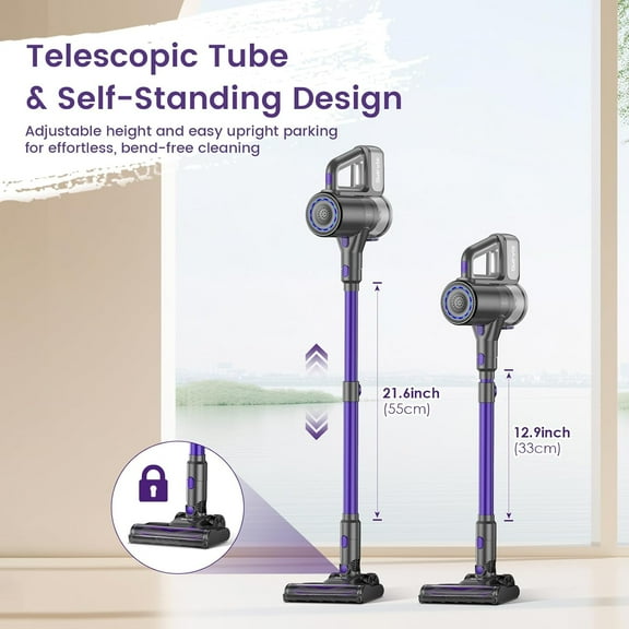 Cordless Vacuum Cleaner, 40KPA/35Mins, Green LED Light, Lightweight Stick Vacuum Self-Standing, Vacuum Cleaners for Home Handheld Vacuum for Pet Hair, Carpet, and Hard Floors, U8