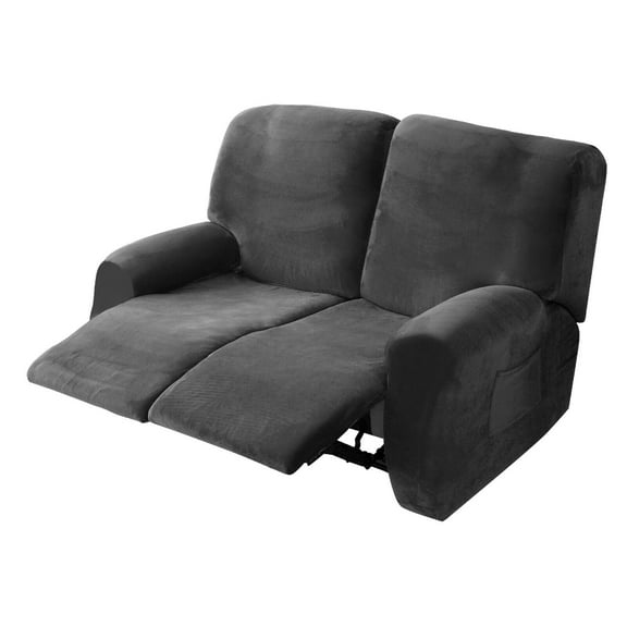 SHANNA Reclining Love Seat Slipcover, 2-Seater 6-Piece Velvet Stretch Loveseat Reclining Sofa Covers, Dark Gray