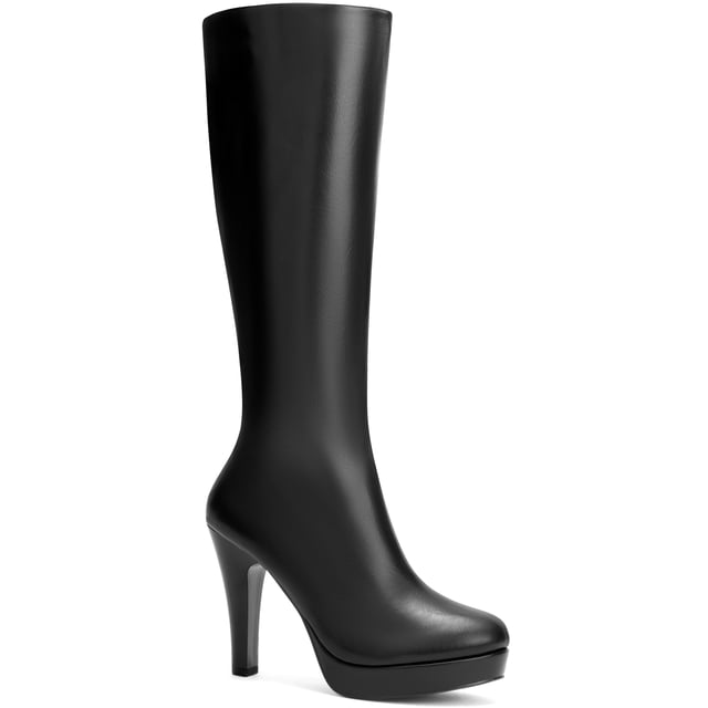 BLISSFUL STEP Women's Boots Round Toe Platform Chunky Heel Knee High Side Zipper Boots Black 6