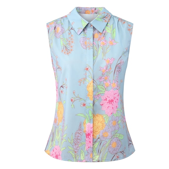 DARING DIVA Women's Sleeveless Floral Button Down Casual Shirts S Light Blue