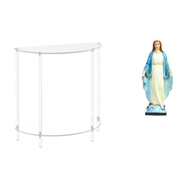 Mesita de noche de acrílico,Mesa auxiliar de acrílico transparente Mesa auxiliar transparente en capas,Mesa pequeña de acrílico,mesita de noche pequeña,compacta,Estatua católica,Estatua