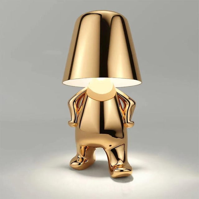 Lámpara de mesa italiana Little Golden Man, luz Led nocturna de resina, cafetería, Bar, dormitorio, decoración de habitación, lámparas de pensador de dibujos animados para el día de los niños Sailing Electrónica