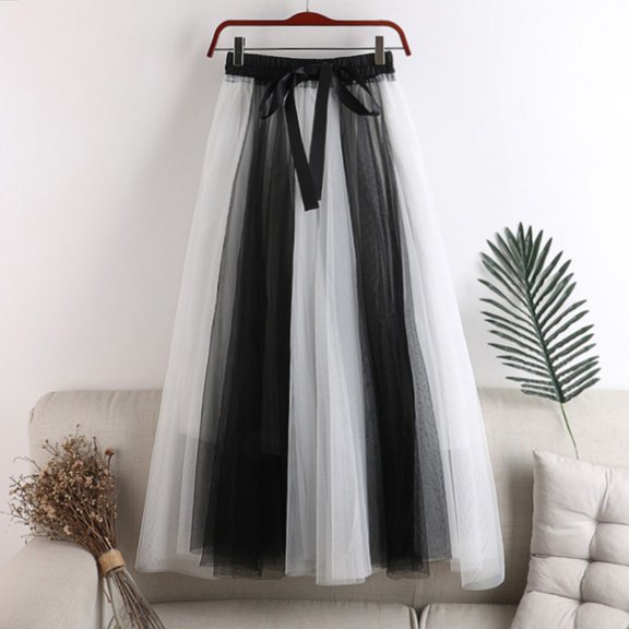 Maoxin Women Skirt Woman Temperament Toning High Waist Slim Line Net Yarn Puffy Skirt ,White,Free Size