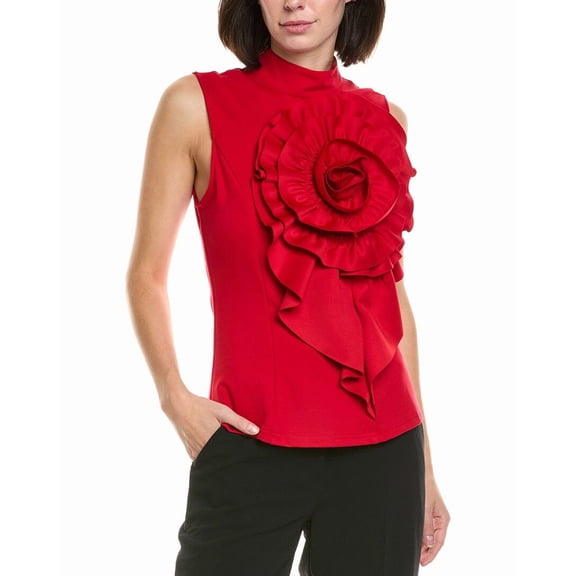 Gracia womens  Ruffle Flower Detail Tank, s, Red