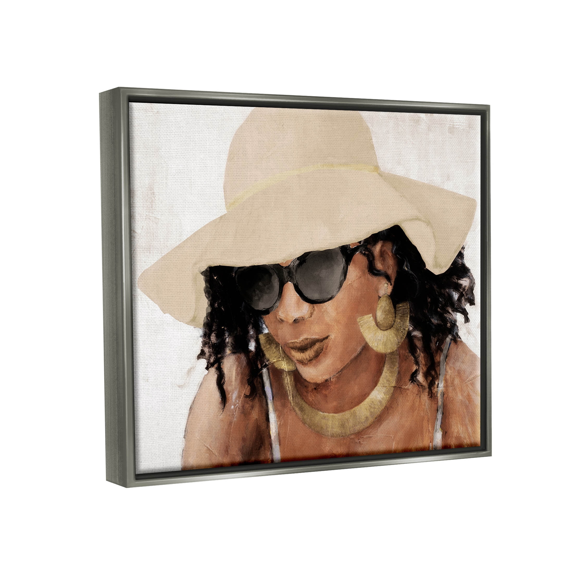 Stupell Industries Adorned Woman with Hat Painting Luster Gray Floating Framed Canvas Print Wall Art, Design by Lanie Loreth