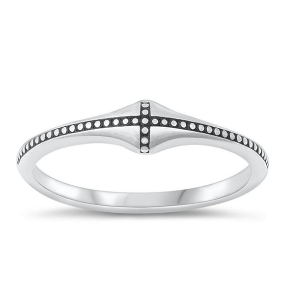 Vintage Christian Ring .925 Sterling Silver Sideways Cross Band Jewelry Female Male Unisex Size 6