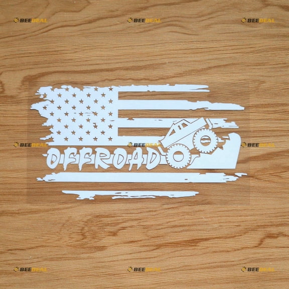 Off Road 4X4 American Flag Car Truck Sticker Decal Vinyl Mountain Distressed Tattered - White 8" - Fit For Ford Chevy GMC Toyota Jeep Car Pickup Truck No Background Die-cut