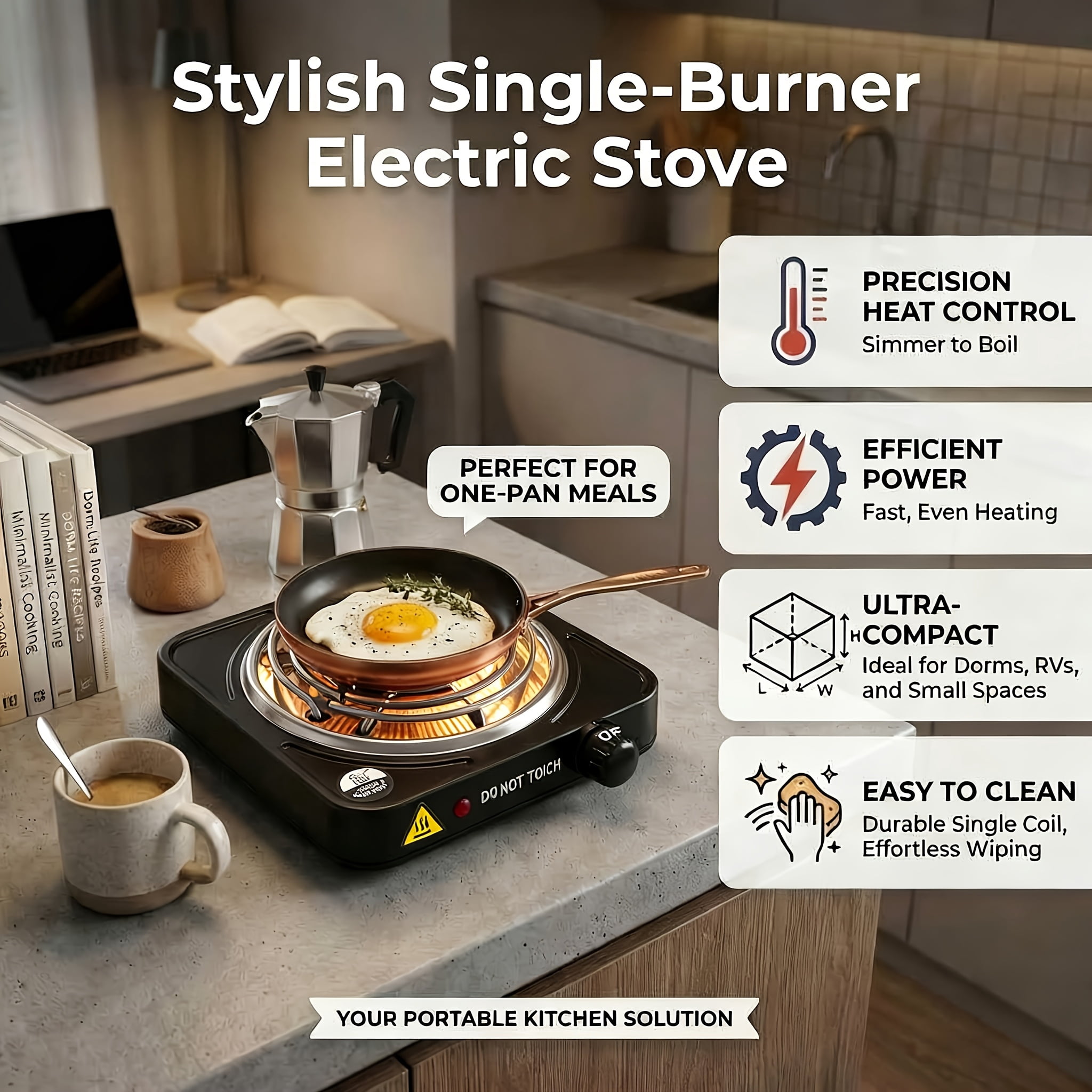 AORAN Portable Single Burner Electric Cooktop with Plug, Countertop Induction Hob, Compact Hot Plate, Efficient Cooking, Temp Control, Indicator Light, Easy-Clean Stove for Home, Kitchen, Outdoor